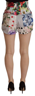Shorts en coton à taille haute Dolce & Gabbana avec patchwork multicolore, détails tendance et design unique.