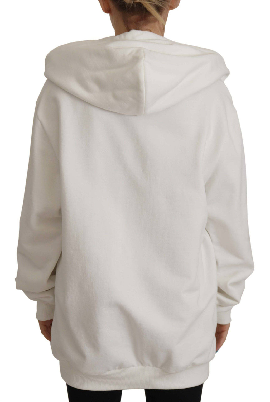 Sweat à capuche blanc Dolce & Gabbana avec broderies, pull-over en coton décontracté et élégant, devant visible sur l'image.