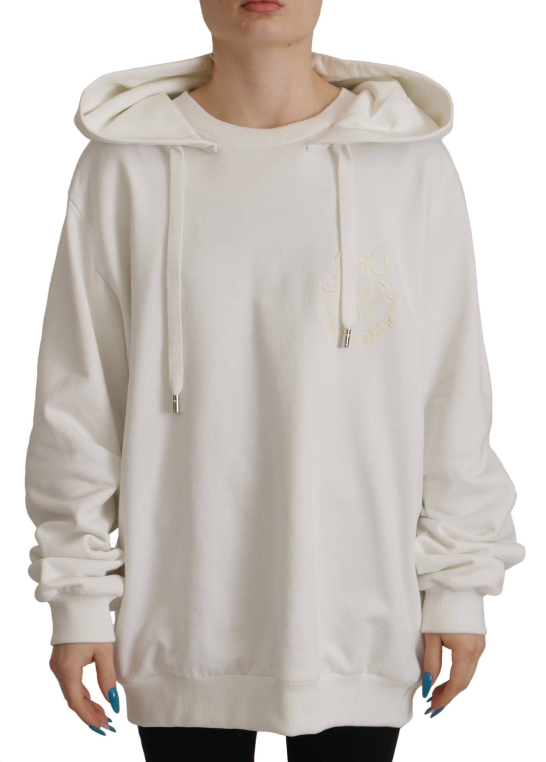Sweat à capuche blanc Dolce & Gabbana avec broderies élégantes, pull-over en coton pour un style chic et décontracté.