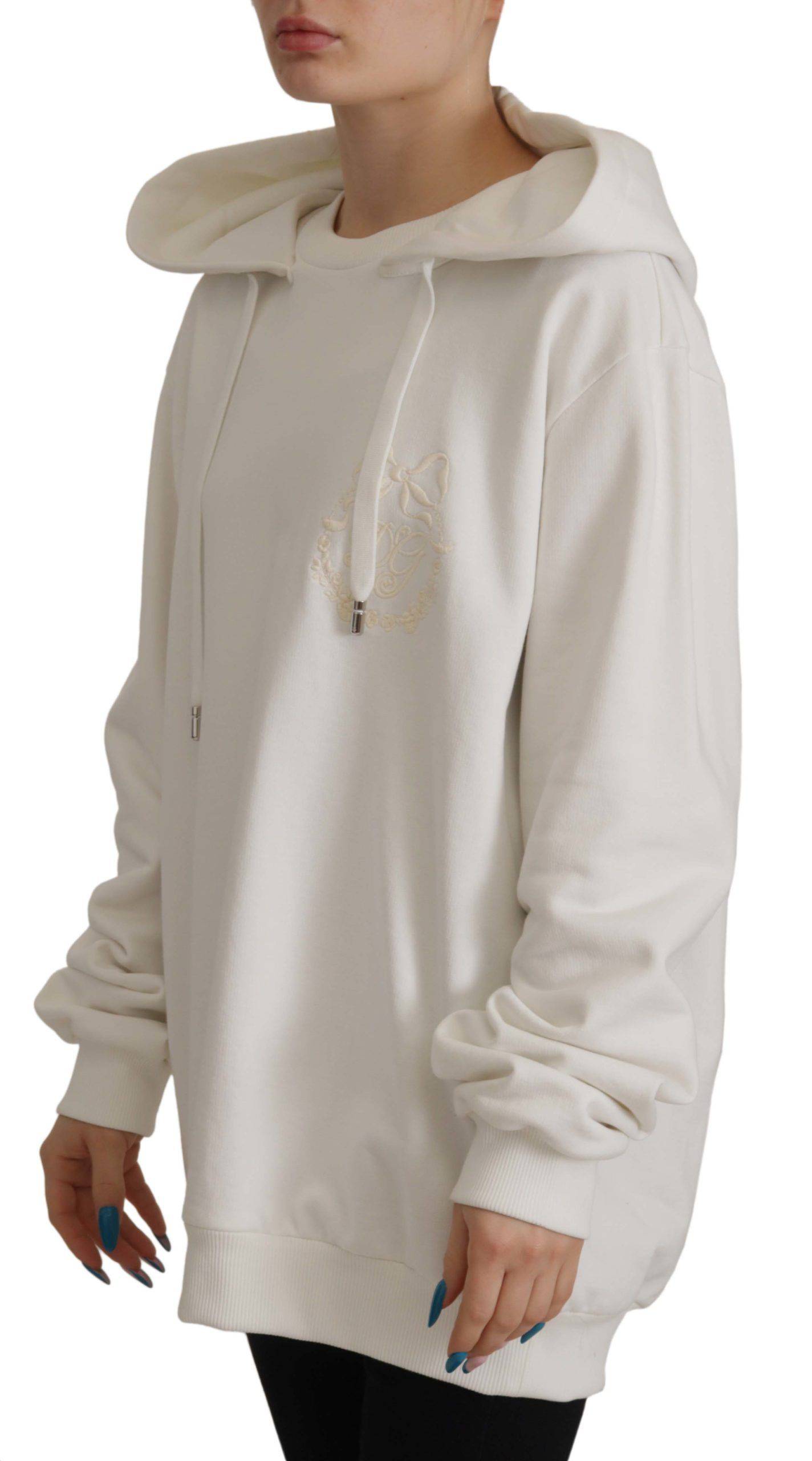 Pull à capuche blanc Dolce & Gabbana avec broderies, sweat-shirt décontracté en coton pour homme.