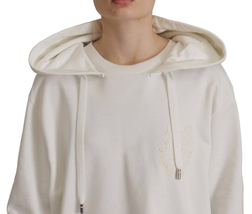 Sweat à capuche blanc Dolce & Gabbana avec broderies, pull-over en coton, style décontracté et élégant.