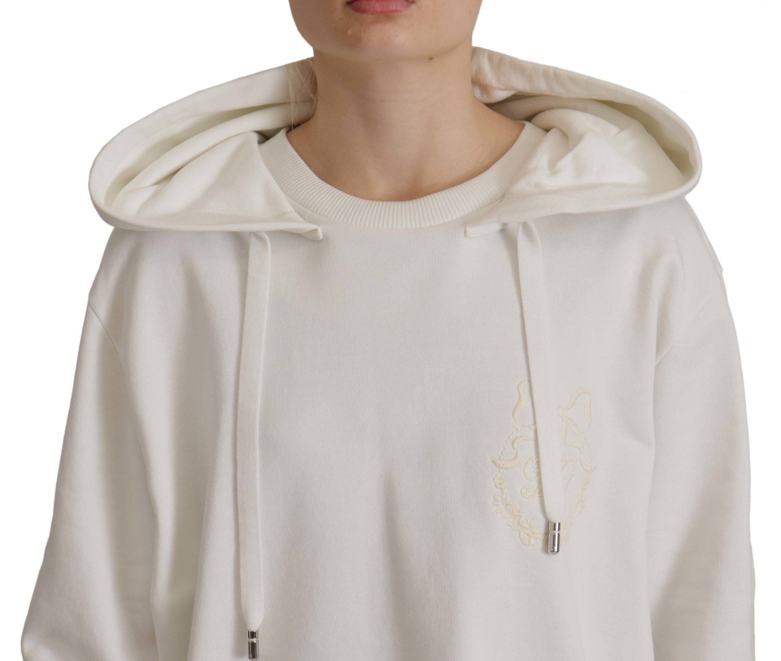 Sweat à capuche blanc Dolce & Gabbana avec broderies, pull-over en coton, style décontracté et élégant.