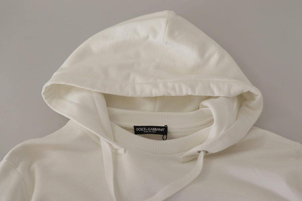 Sweat à capuche blanc Dolce & Gabbana en maille avec broderie élégante, vêtement décontracté pour homme.
