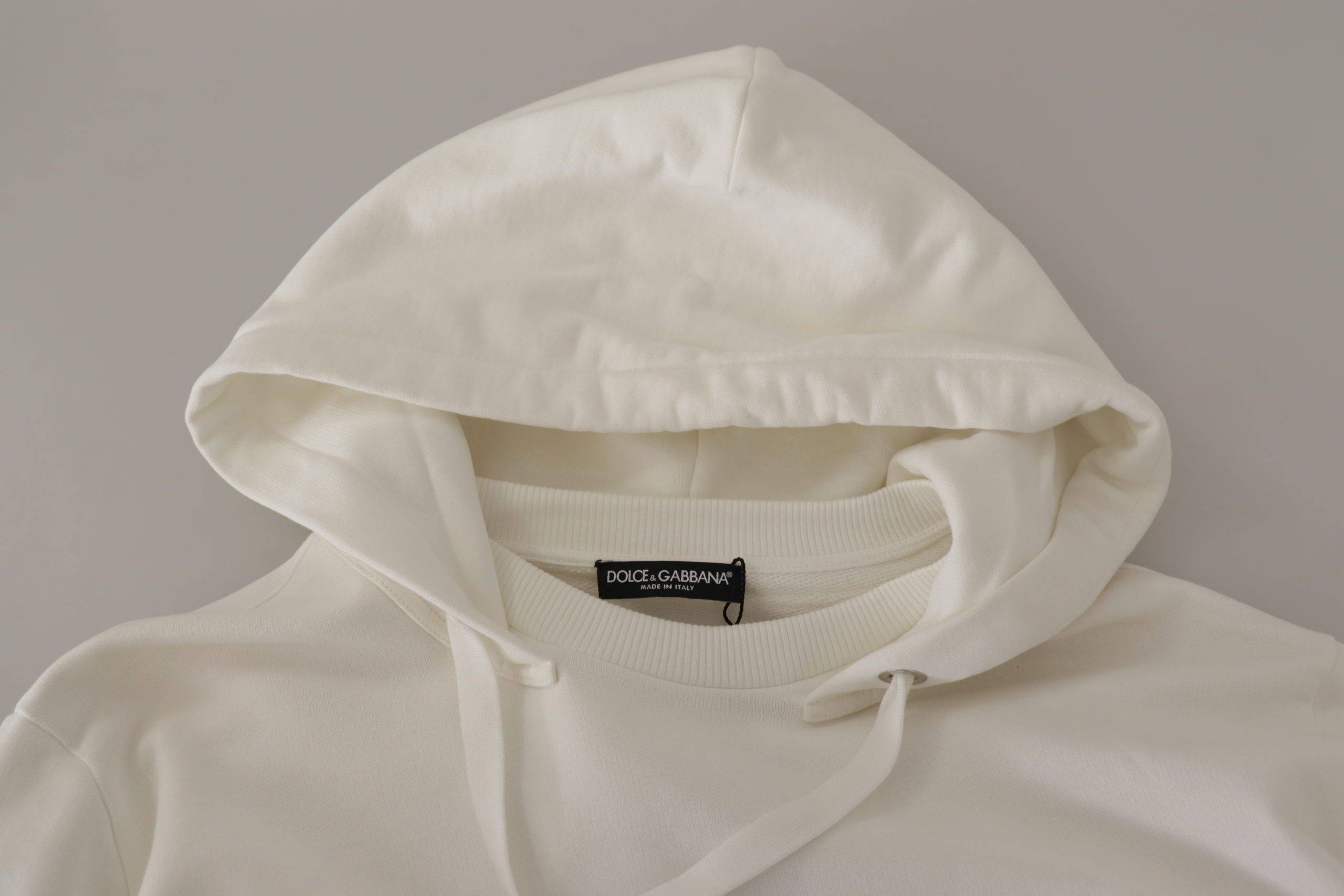Sweat à capuche blanc Dolce & Gabbana en maille avec broderie élégante, vêtement décontracté pour homme.