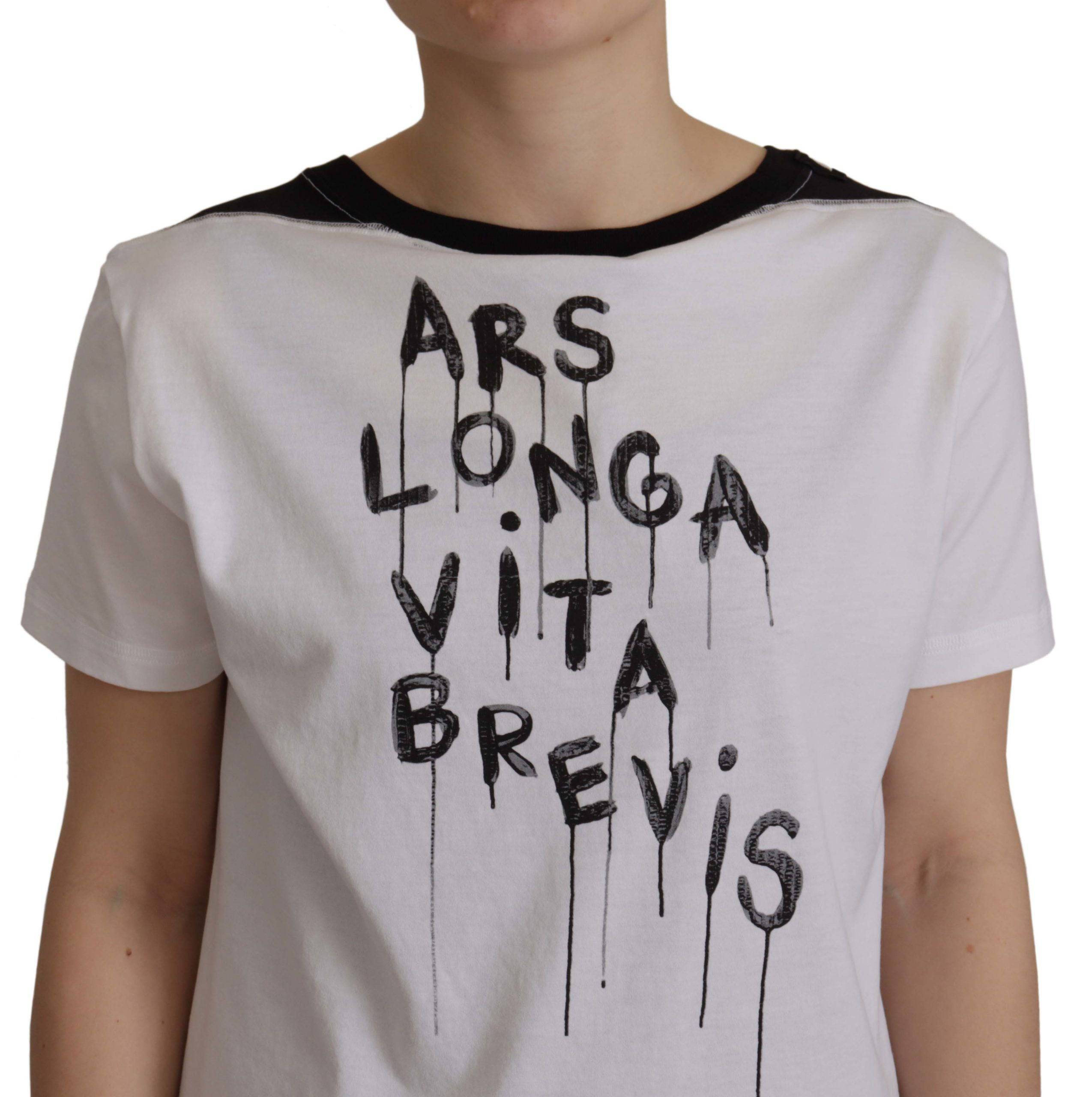 T-shirt blanc Dolce & Gabbana en coton avec slogan imprimé, col rond, vue de face.