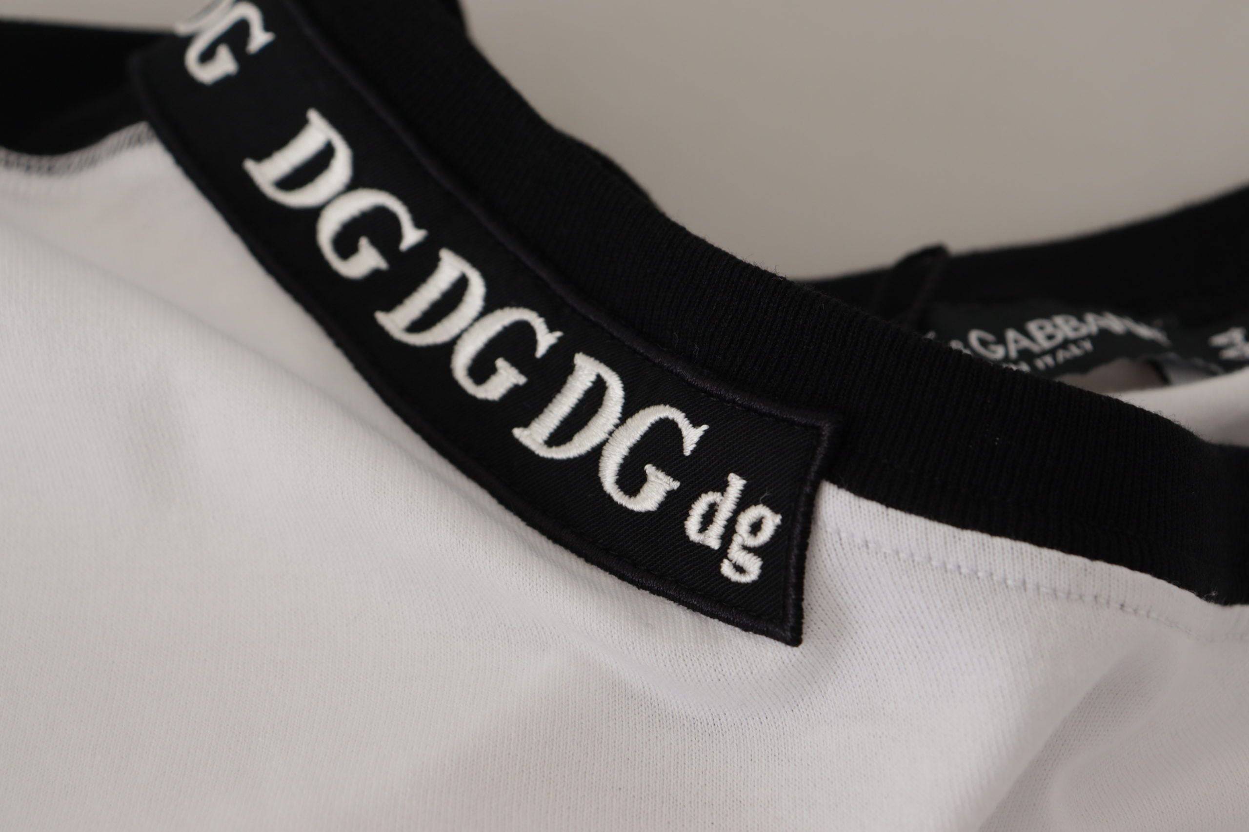 T-shirt blanc en coton Dolce & Gabbana avec slogan imprimé, col rond, style décontracté et moderne.