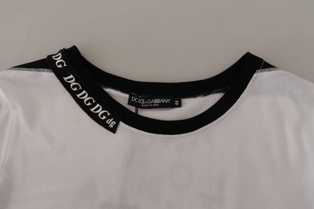 T-shirt blanc en coton Dolce & Gabbana avec slogan imprimé, col rond et style décontracté.
