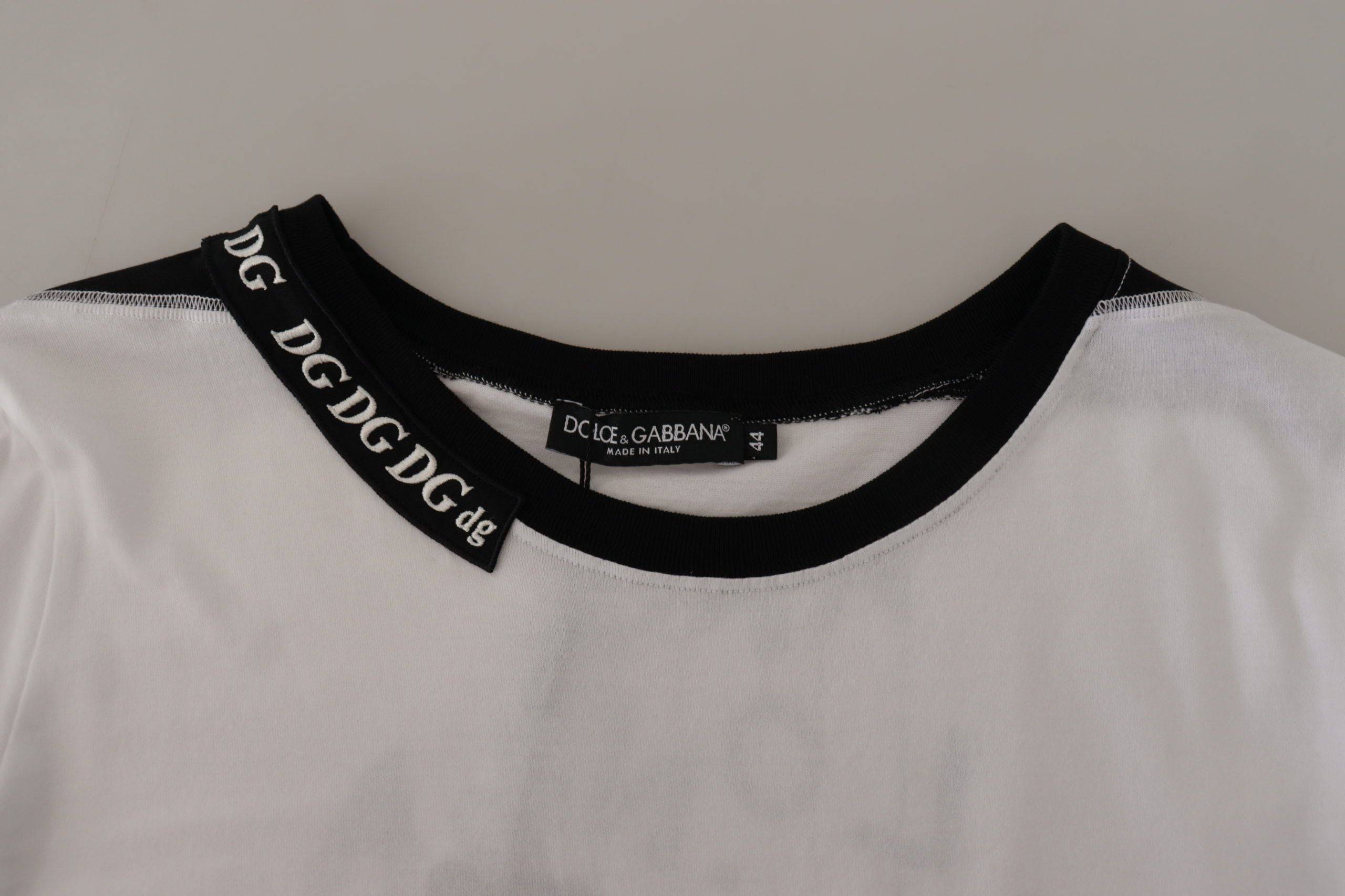 T-shirt blanc en coton Dolce & Gabbana avec slogan imprimé, col rond et style décontracté.