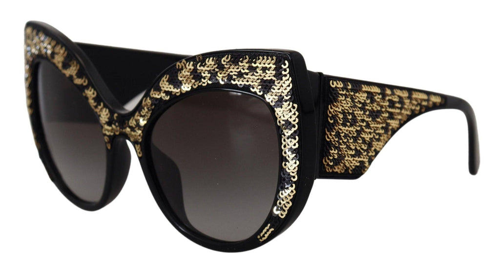 Lunettes de soleil Dolce & Gabbana Butterfly en séquins noirs et or avec verres polarisés DG4326, vue de face.