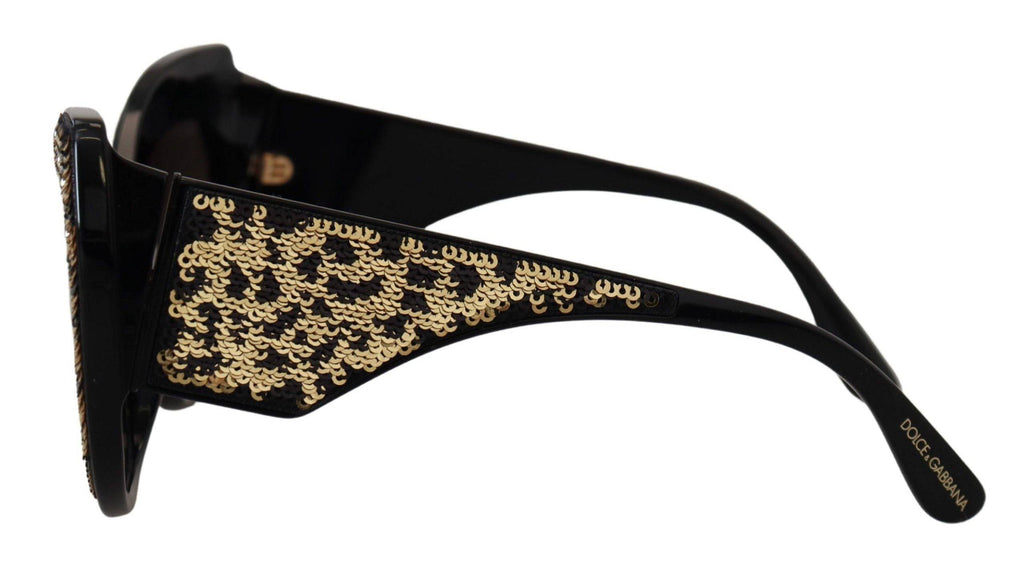 Lunettes de soleil Dolce & Gabbana noir et or avec sequins et motif papillon, verres polarisés, modèle DG4326.