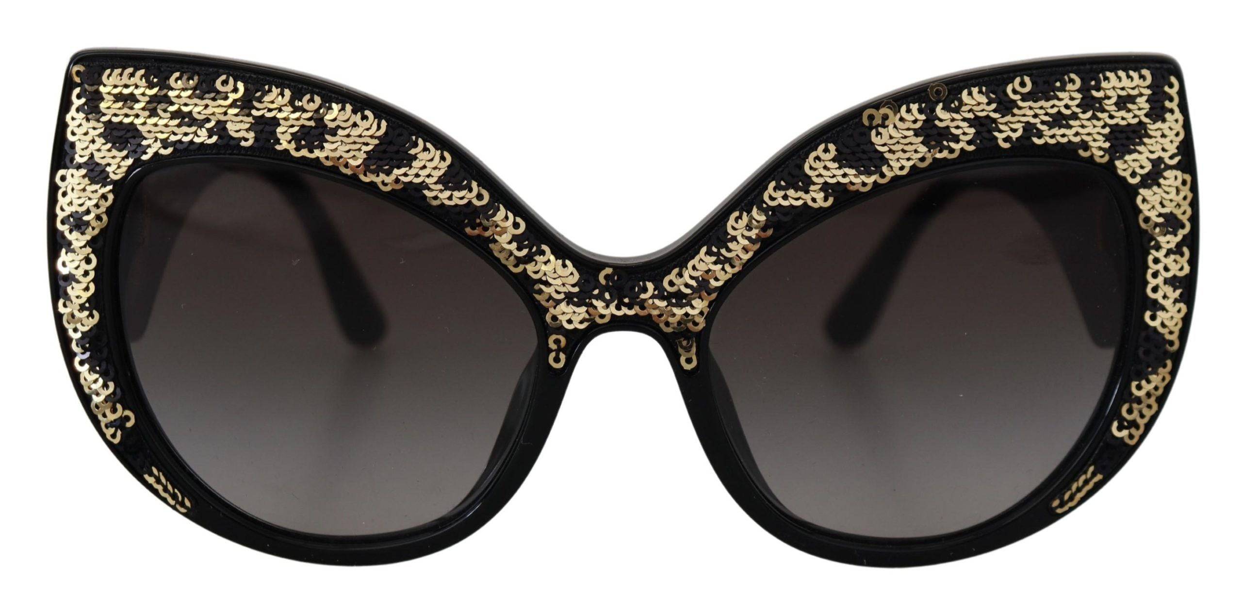 Lunettes de soleil Dolce & Gabbana Butterfly noires et dorées avec sequins et verres polarisés DG4326