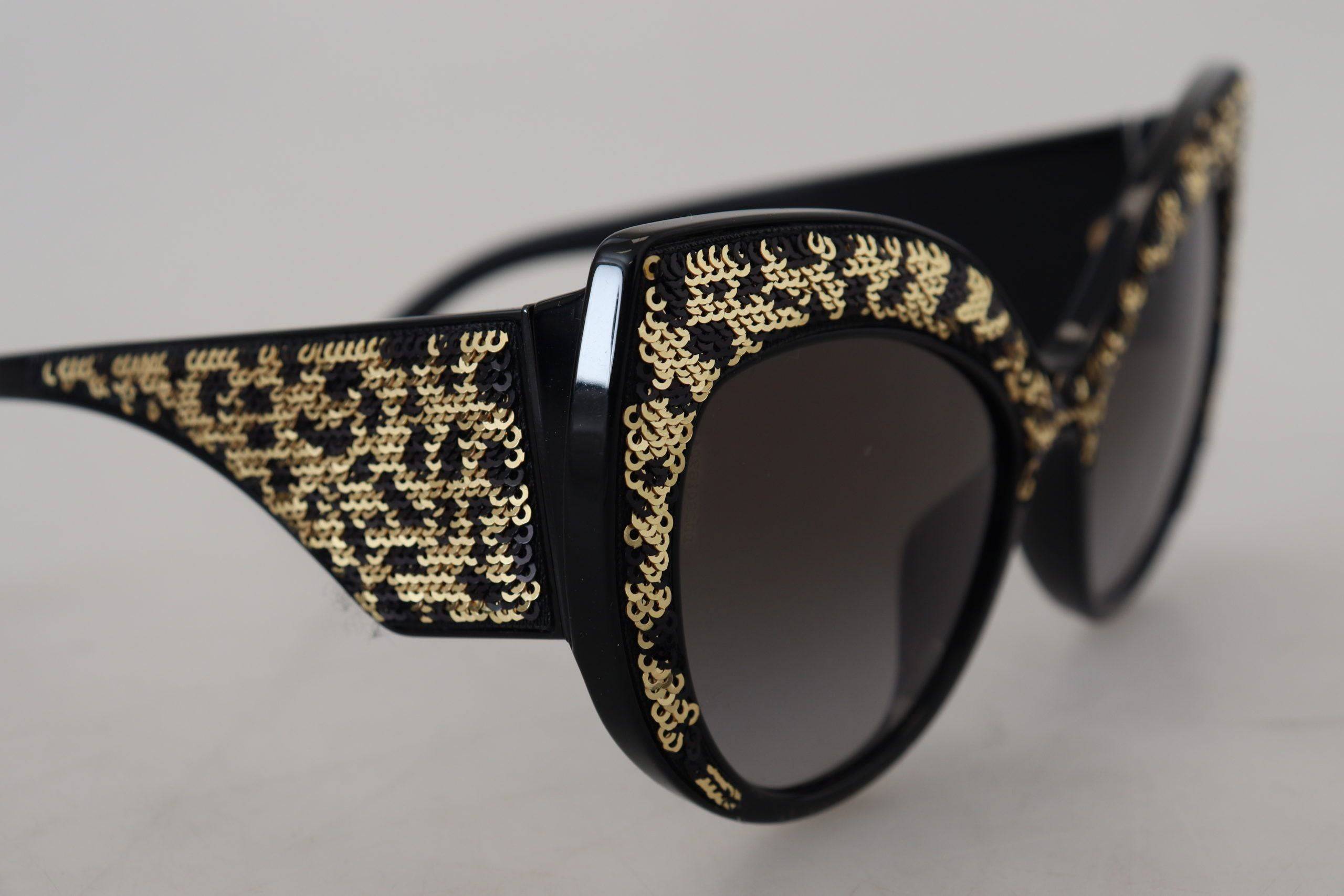 Lunettes de soleil Dolce & Gabbana noires avec sequins dorés en forme de papillon, verres polarisés, modèle DG4326.