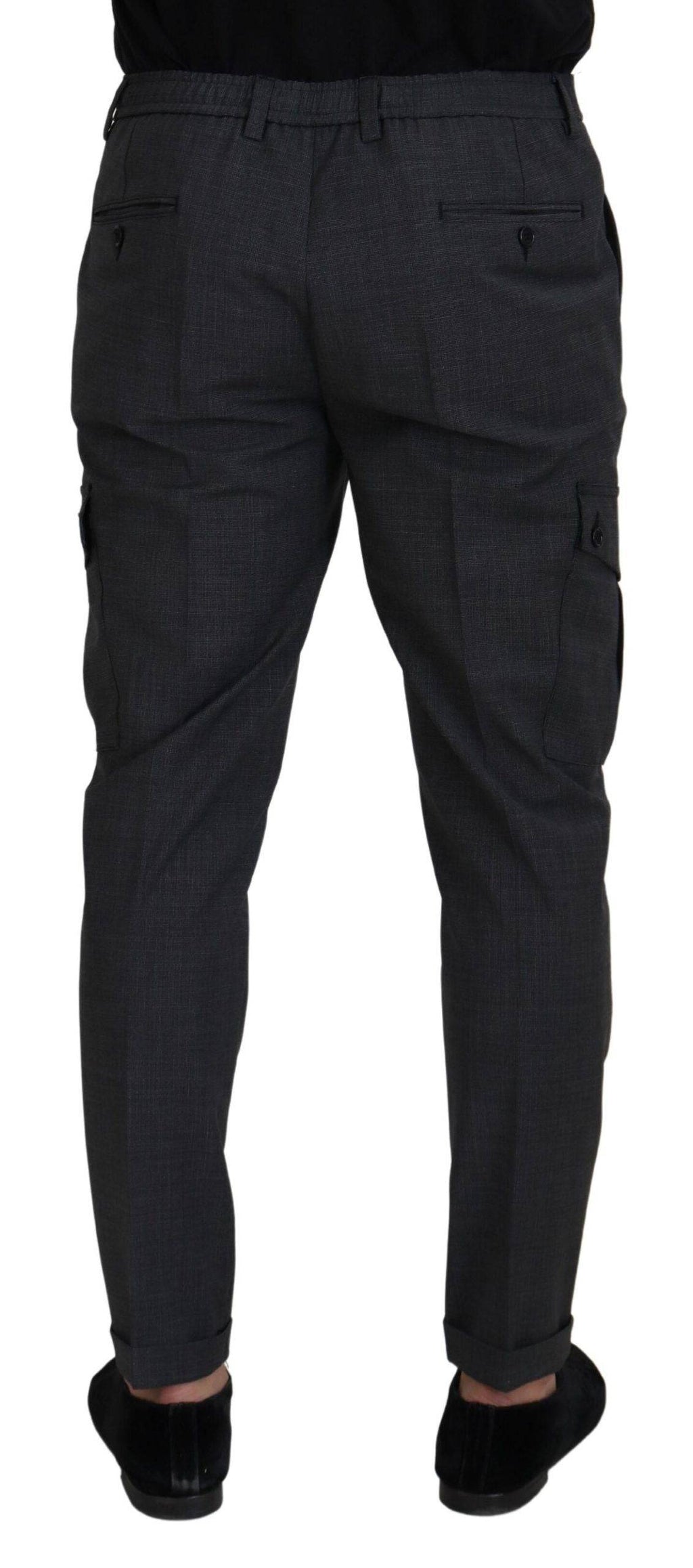 Pantalon cargo gris à carreaux Dolce & Gabbana, pantalon stretch robuste avec poches, style décontracté et élégant.