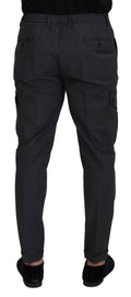 Pantalon cargo gris à carreaux Dolce & Gabbana, pantalon stretch robuste avec poches, style décontracté et élégant.
