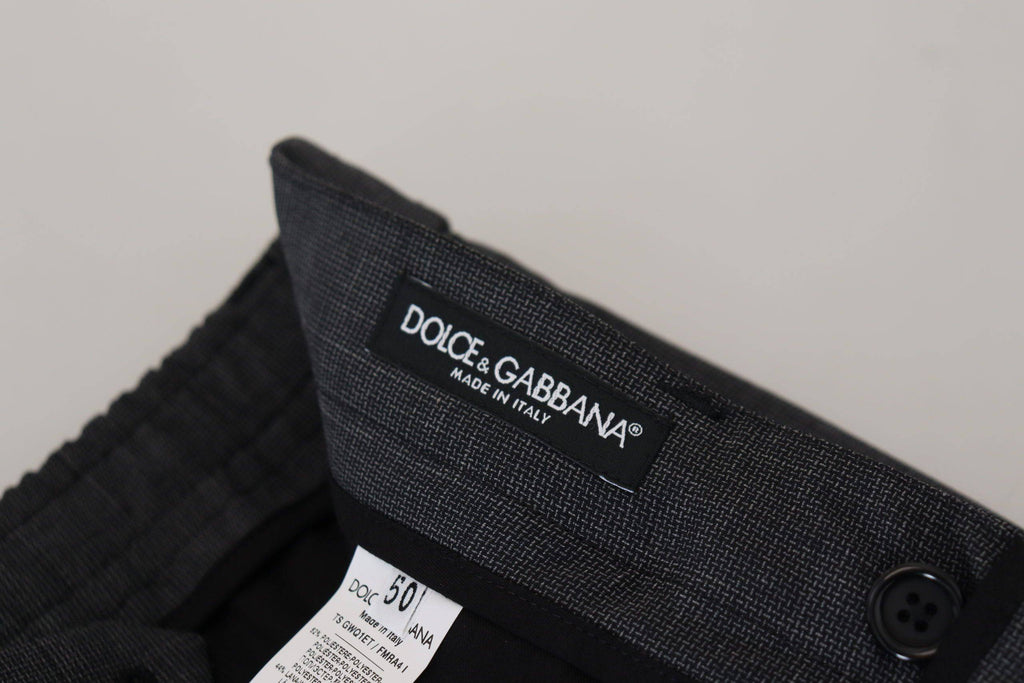 Pantalons cargo gris à carreaux Dolce & Gabbana, pantalon stretch décontracté avec poches latérales et motif à carreaux.