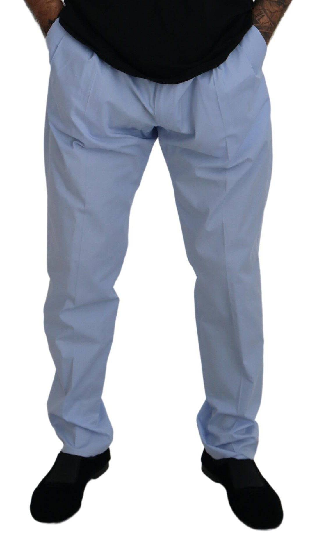 Pantalons chinos en coton stretch bleu Dolce & Gabbana, élégants et confortables, visibles avec une coupe moderne.