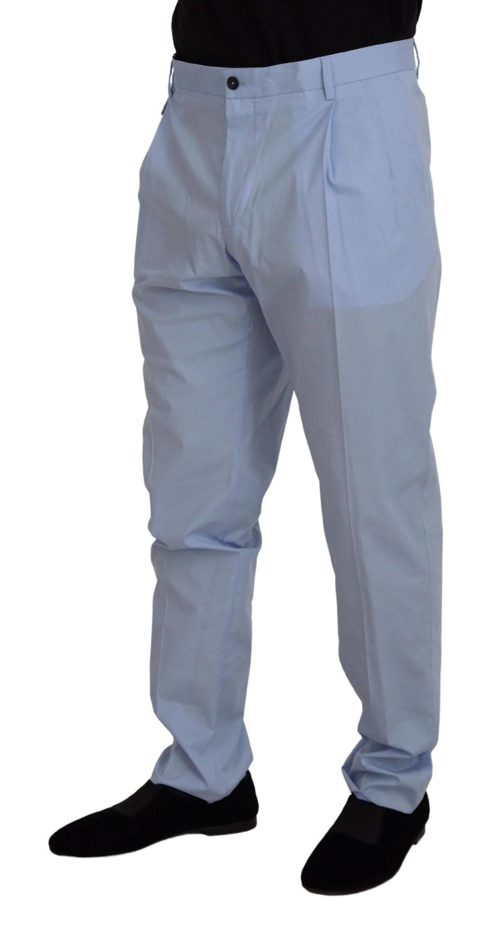 Pantalons chino en coton stretch bleu de Dolce & Gabbana, style élégant avec coupe ajustée et détails modernes.