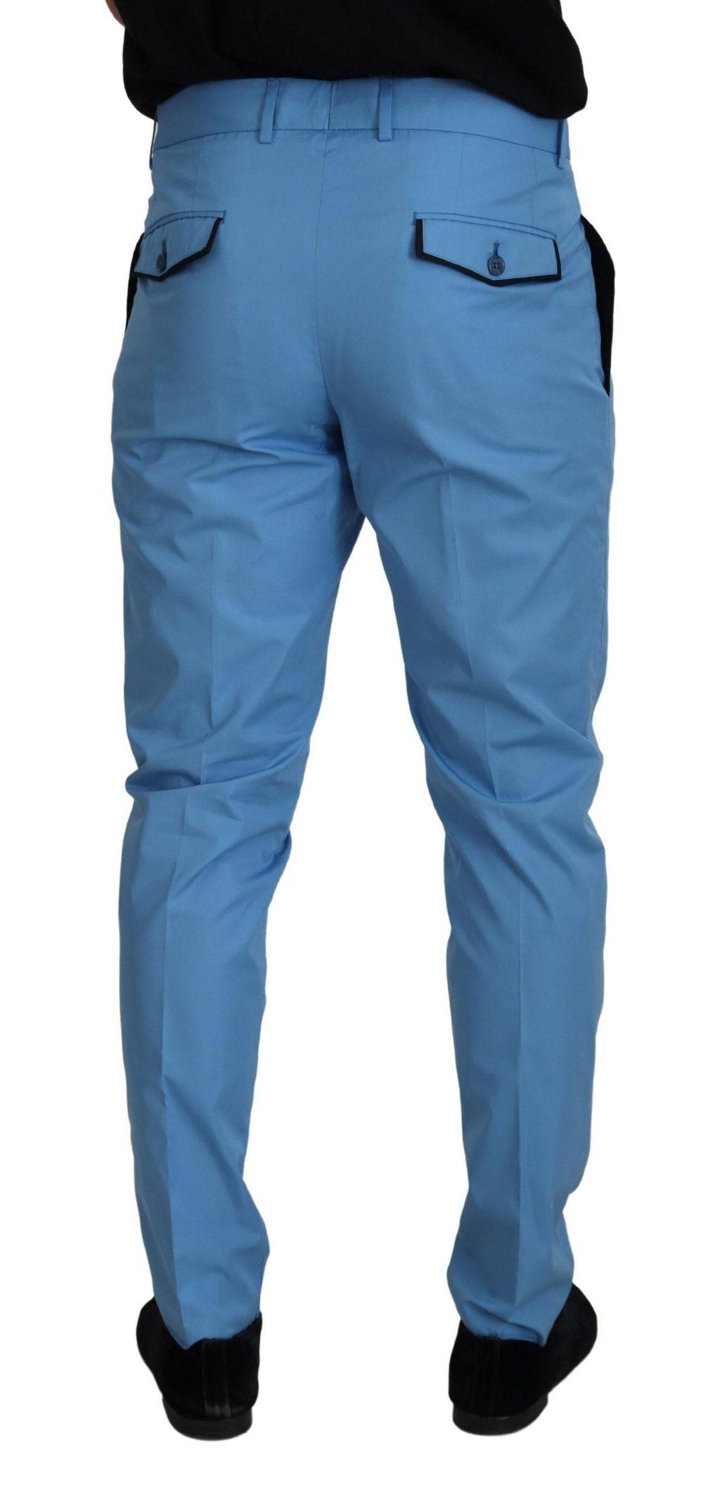 Pantalons Dolce & Gabbana en coton et soie bleus, style chino, vue de face sur un fond neutre.