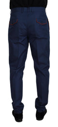 Pantalons Dolce & Gabbana en coton et soie bleus, chinos élégants avec coupe ajustée et détails sophistiqués.