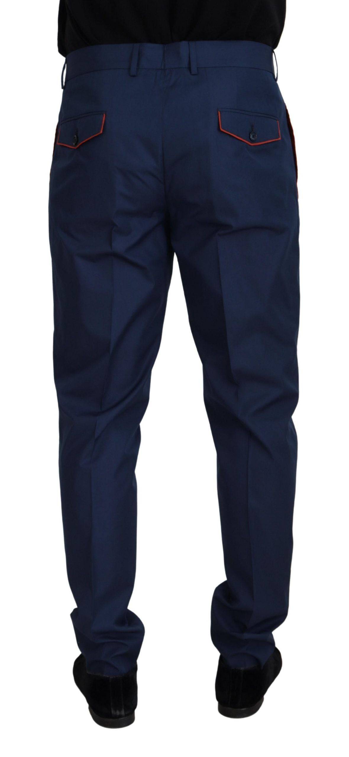 Pantalons Dolce & Gabbana en coton et soie bleus, chinos élégants avec coupe ajustée et détails sophistiqués.