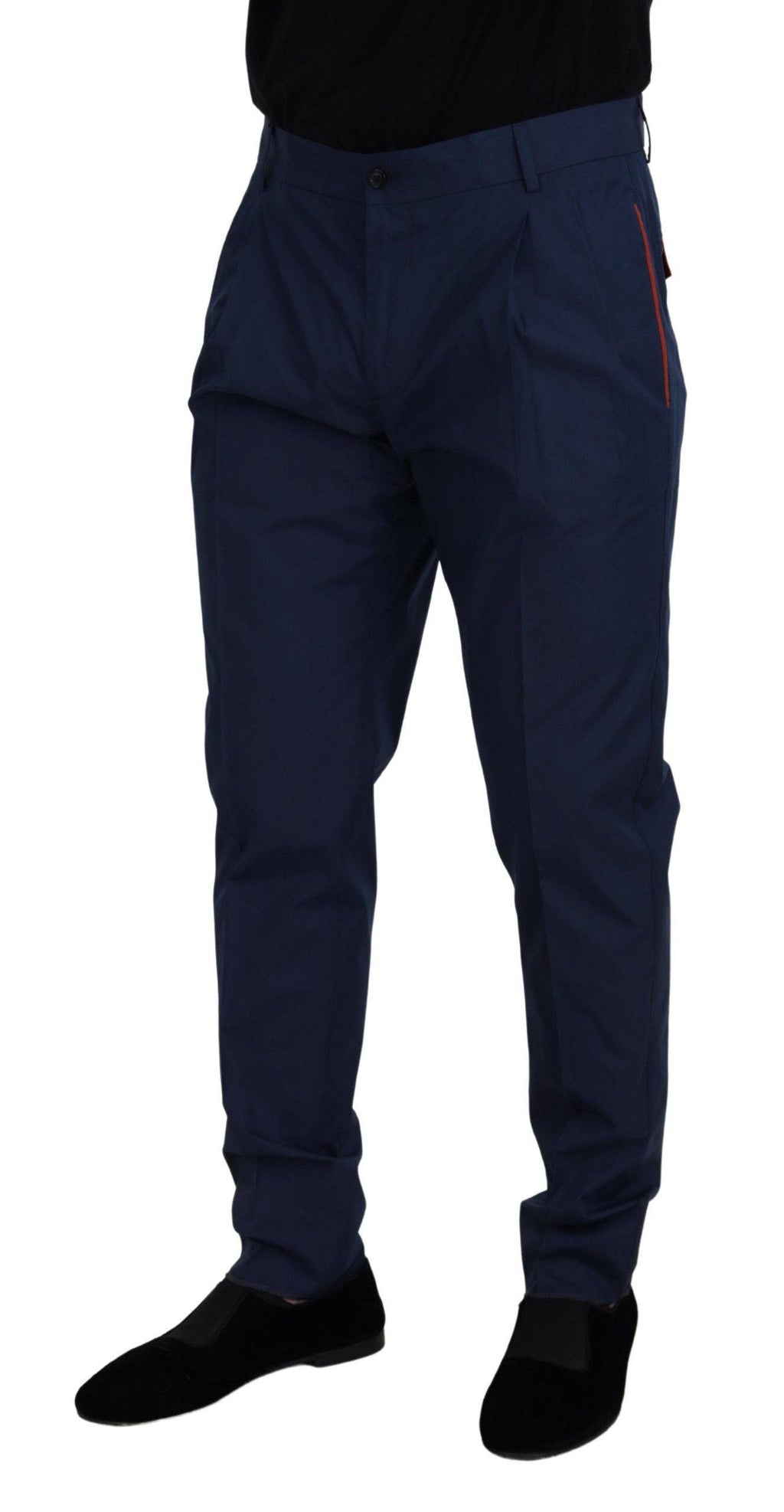 Pantalon chino en coton et soie bleue de Dolce & Gabbana, coupe élégante et tissu léger pour un style sophistiqué.