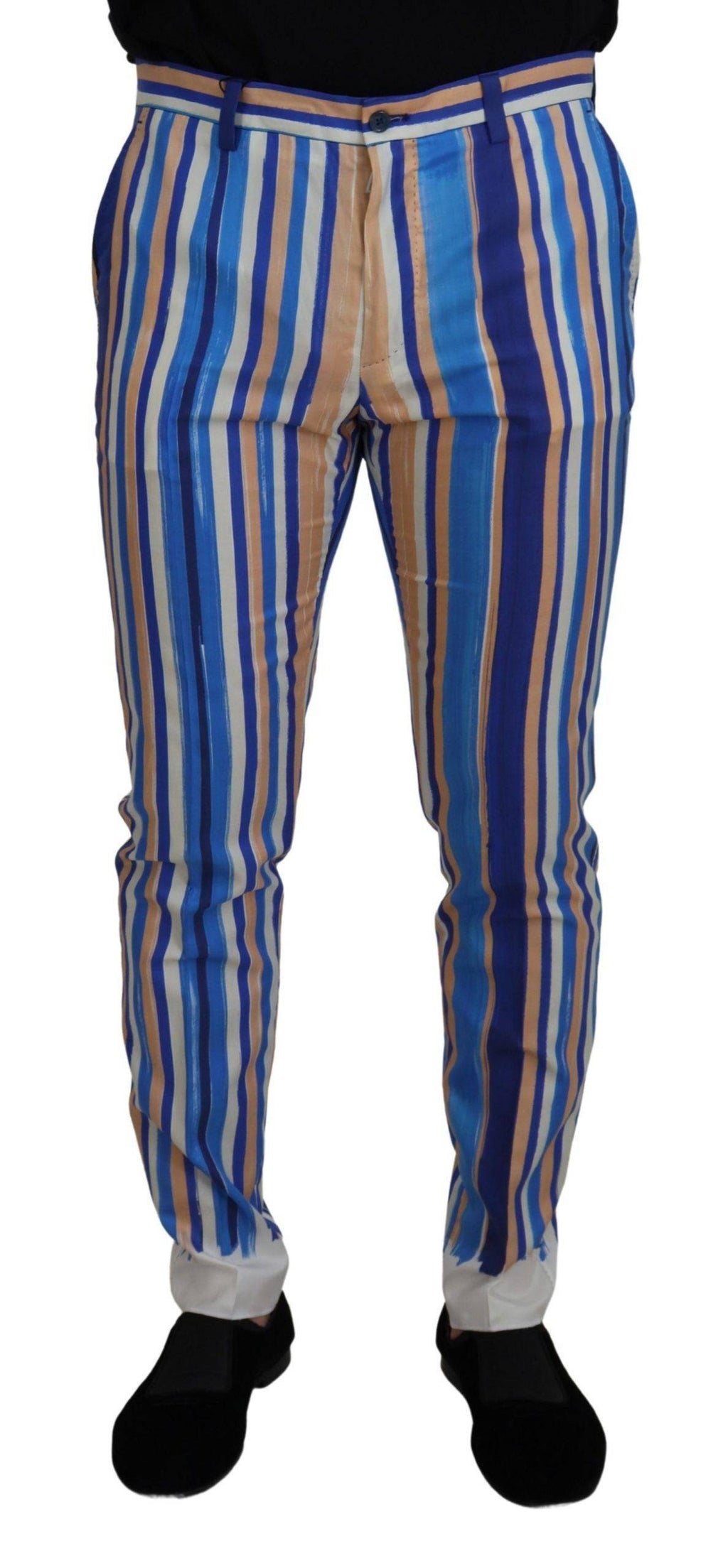 Pantalons slim en soie et coton à rayures bleues de Dolce & Gabbana, pantalon élégant et confortable pour homme