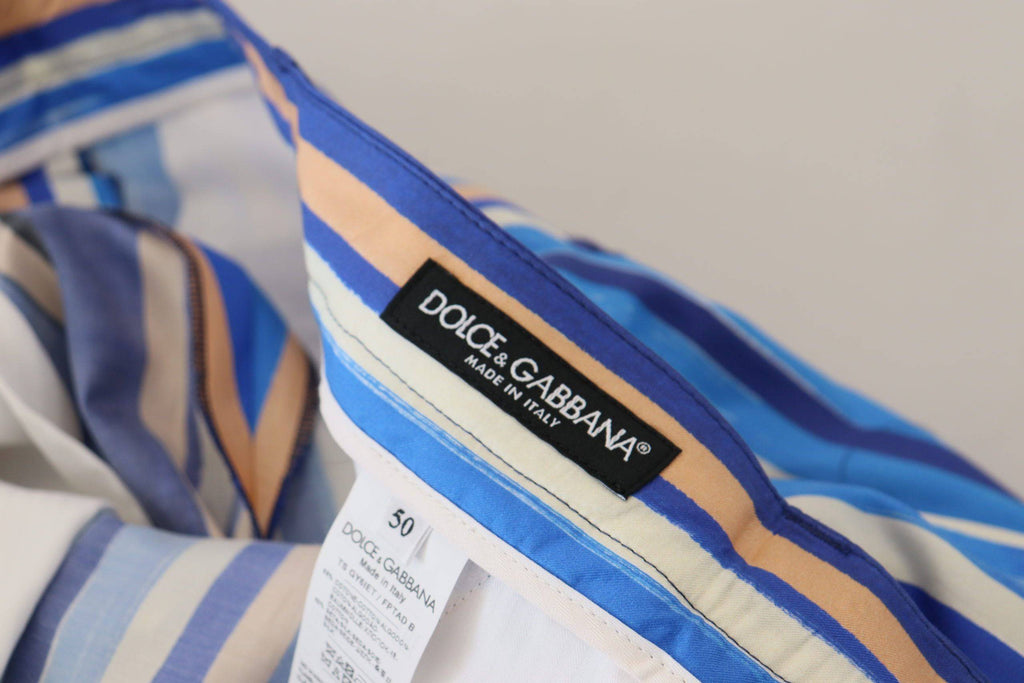 Pantalon slim Dolce & Gabbana en coton et soie à rayures bleues, élégant et ajusté pour un look chic.