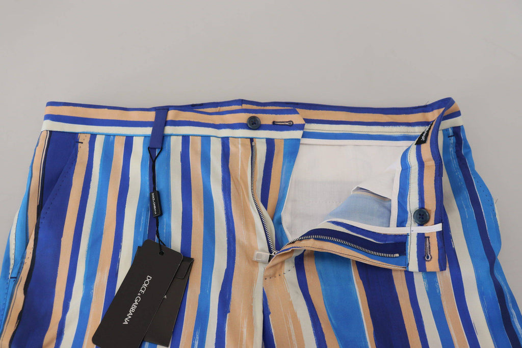 Pantalon slim Dolce & Gabbana en coton et soie à rayures bleues, pantalon élégant pour homme.