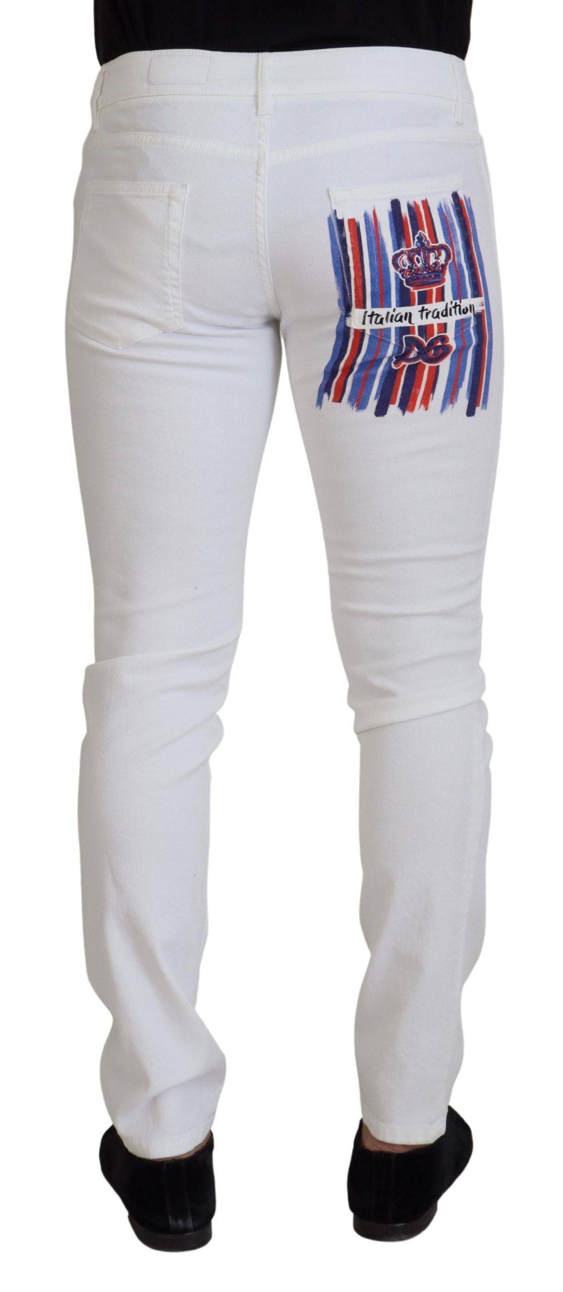 Jeans slim skinny blancs en coton stretch de Dolce & Gabbana, coupe ajustée et denim léger.