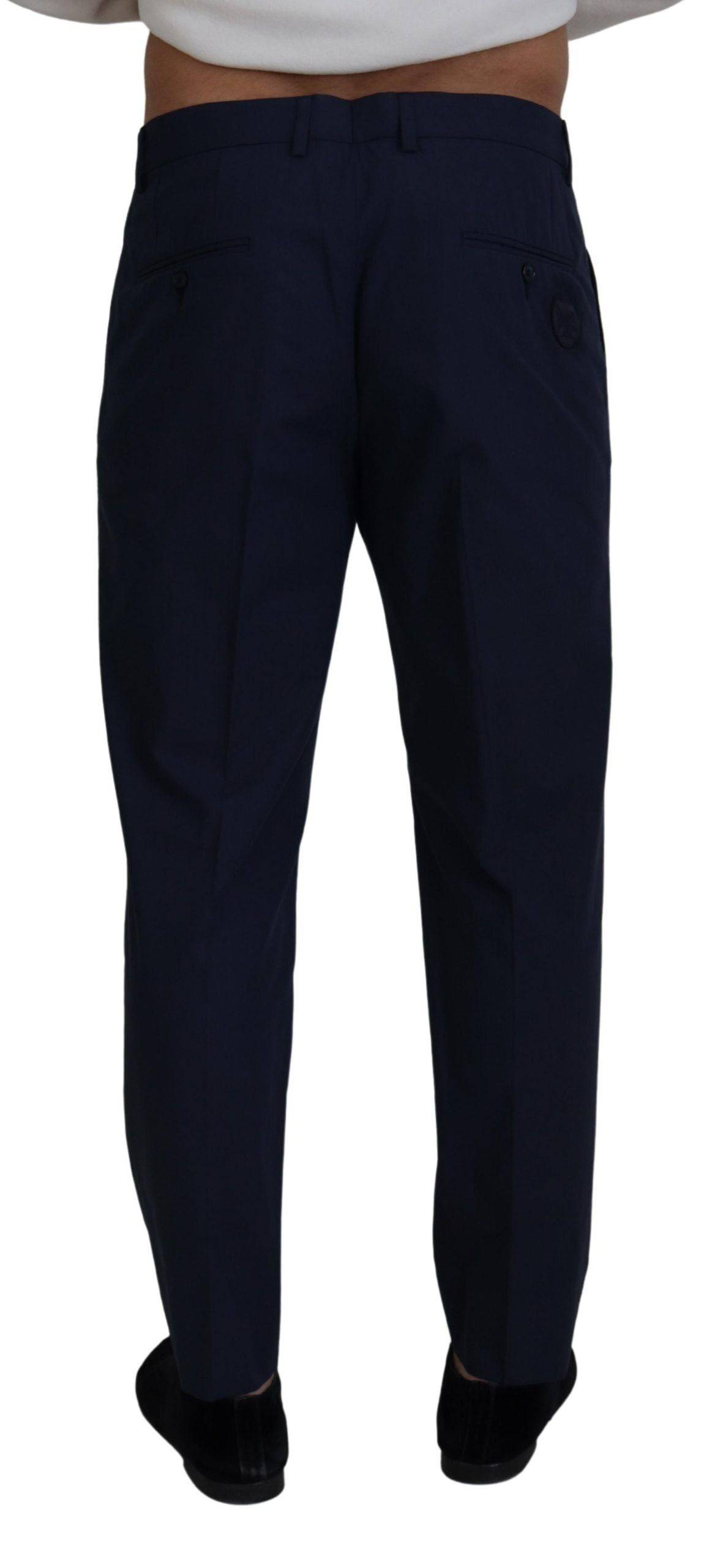 Pantalons chinos en coton bleu Dolce & Gabbana, coupe slim, vue de face sur un fond neutre.