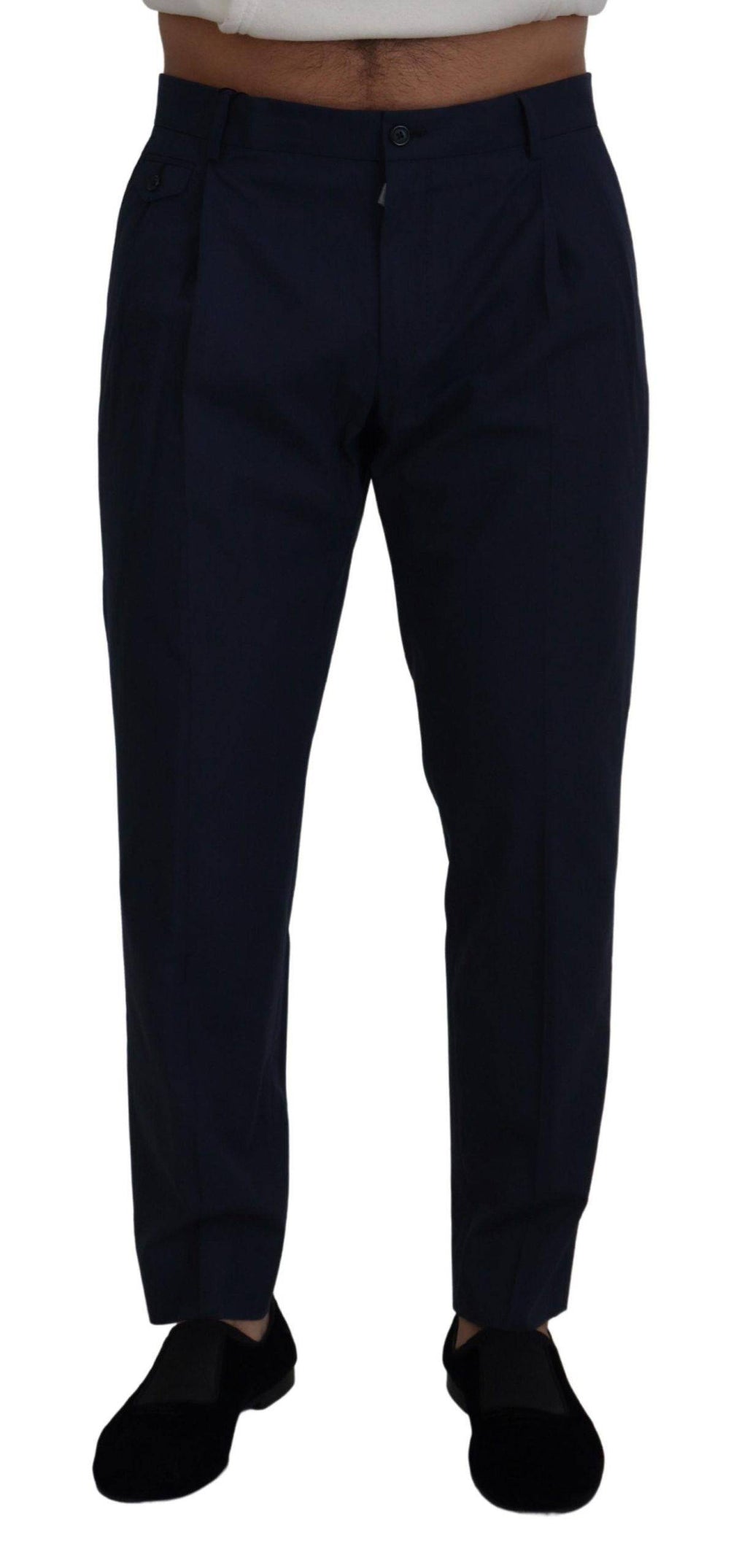 Pantalons chinos slim en coton bleu Dolce & Gabbana, vue de face avec poches et coupe ajustée.