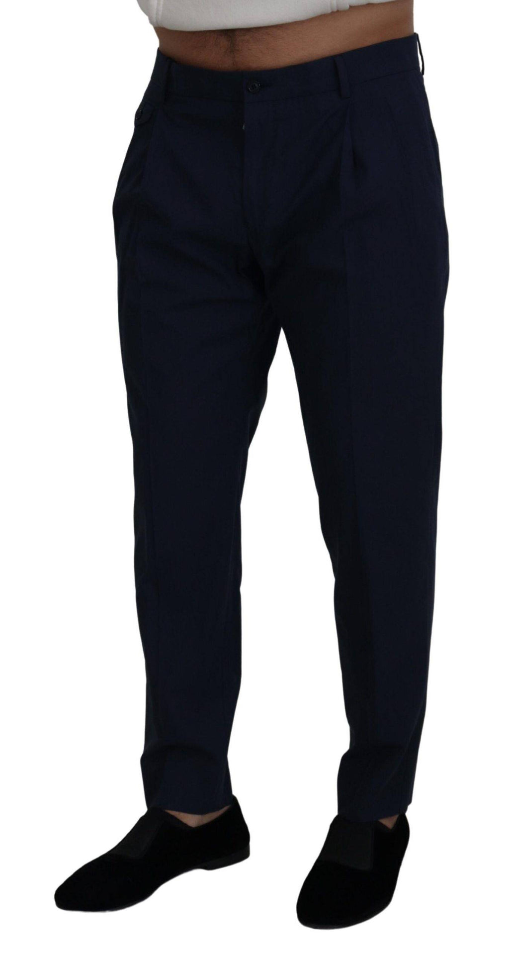 Pantalons chinos slim en coton bleu de la marque Dolce & Gabbana, vue de face sur un fond neutre.