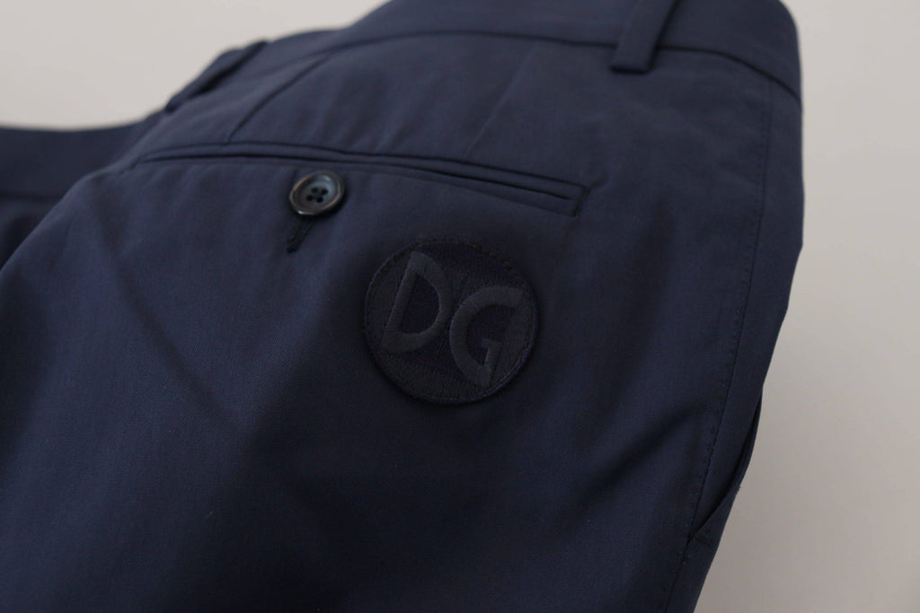 Pantalon slim en coton bleu Dolce & Gabbana, chino élégant avec coupe ajustée et détails modernes.