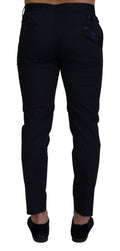 Pantalons slim en coton stretch bleu de Dolce & Gabbana, style chino, avec coupe ajustée et détails modernes.