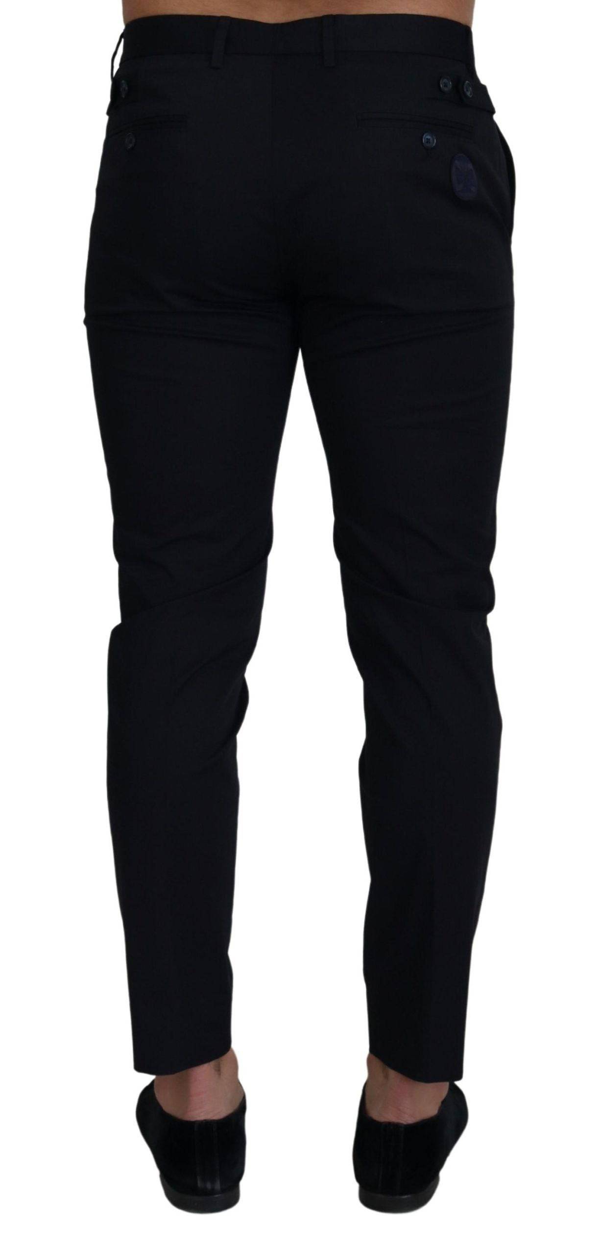 Pantalons slim en coton stretch bleu de Dolce & Gabbana, style chino, avec coupe ajustée et détails modernes.