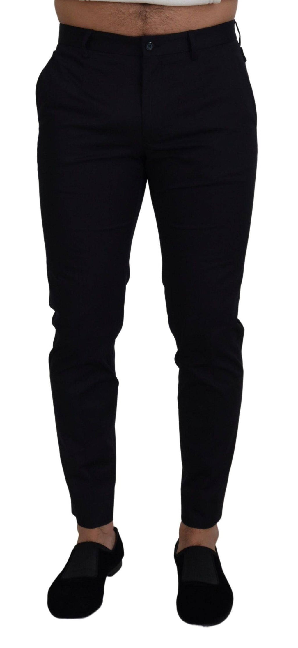 Pantalon Dolce & Gabbana en coton stretch bleu, coupe slim et ajustée, pantalon chino élégant pour homme.