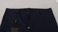 Pantalons slim en coton et lin bleu de Dolce & Gabbana, style chino, vue de face sur un fond neutre.