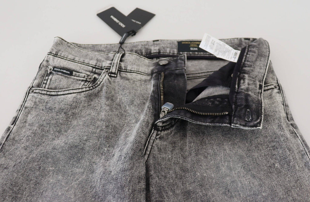 Jeans slim gris en coton stretch de Dolce & Gabbana, coupe ajustée, avec détails en denim.