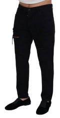 Jeans en coton noir Dolce & Gabbana, coupe décontractée et régulière, avec déchirures pour un style tendance.