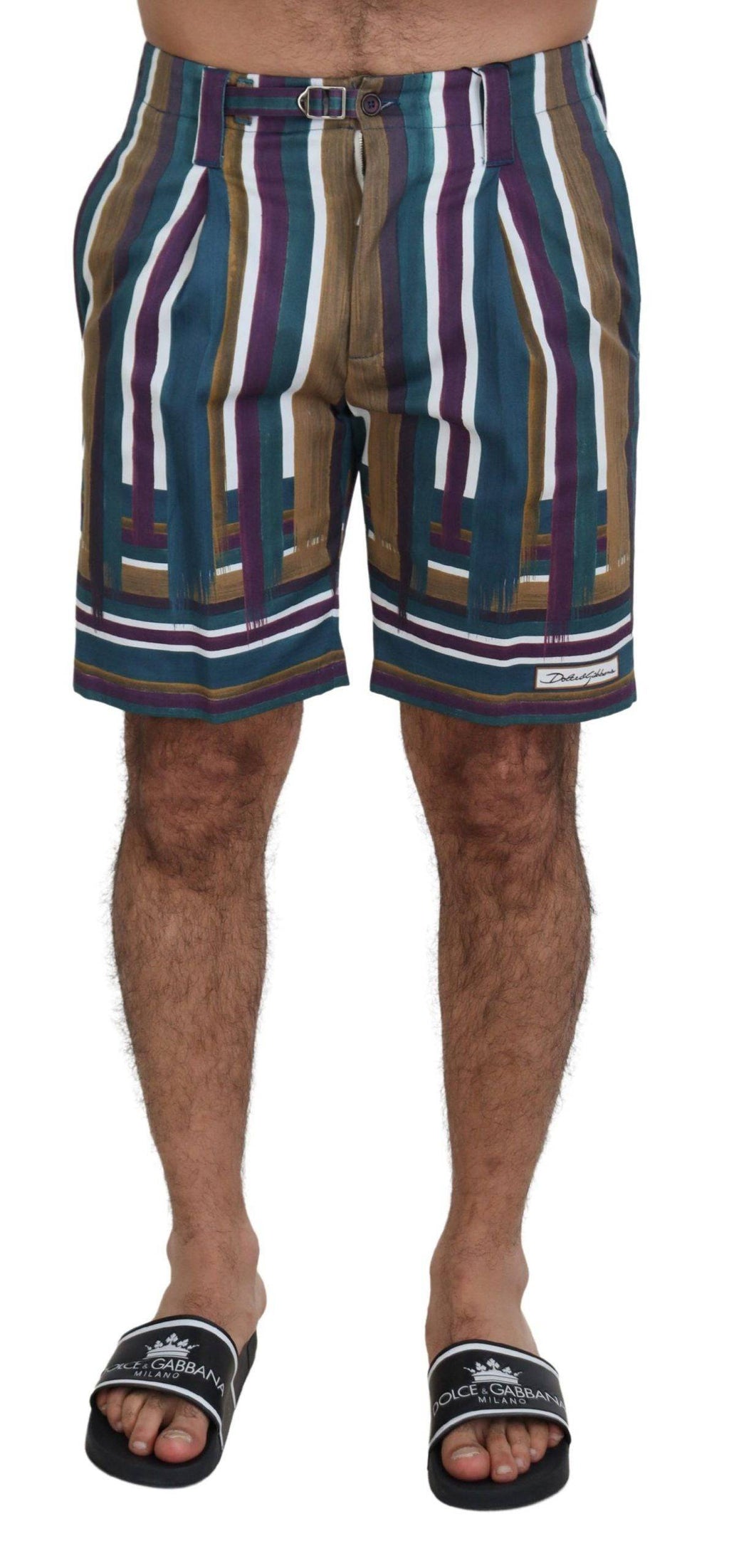 Shorts en coton stretch à rayures multicolores de Dolce & Gabbana, design élégant et confortable pour un style estival.