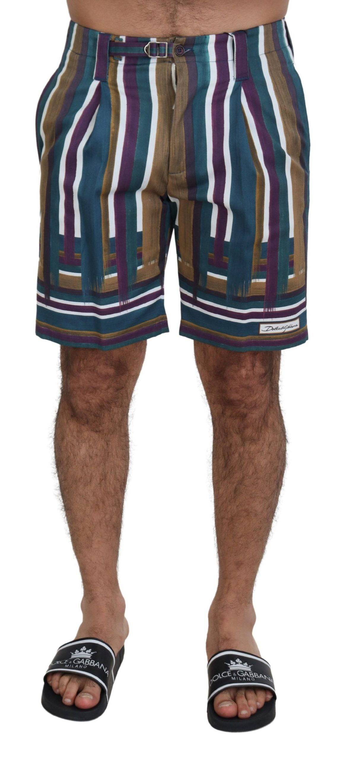 Shorts en coton stretch à rayures multicolores de Dolce & Gabbana, design élégant et confortable pour un style estival.