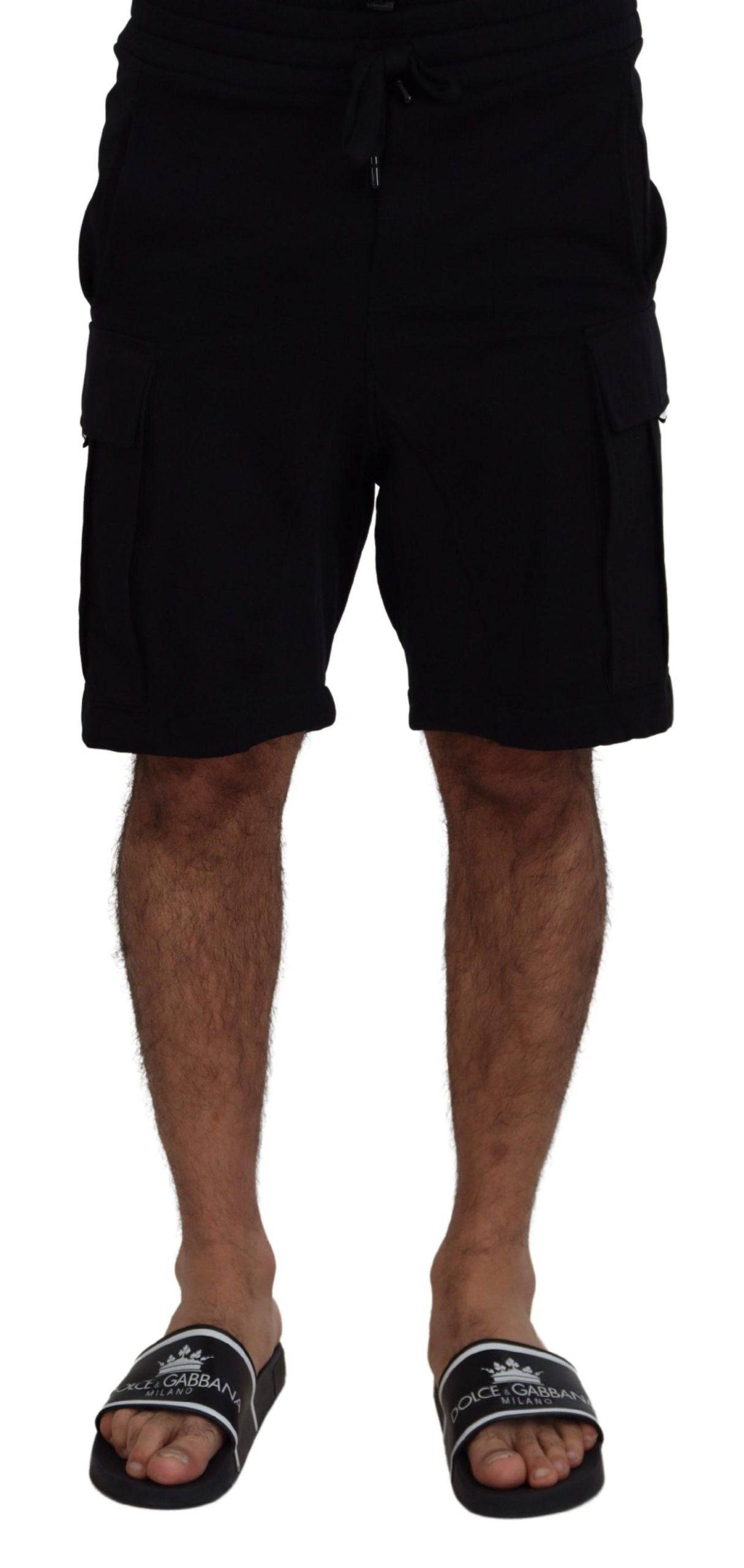 Shorts bermuda en coton noir de Dolce & Gabbana, style cargo avec poches, pour homme.