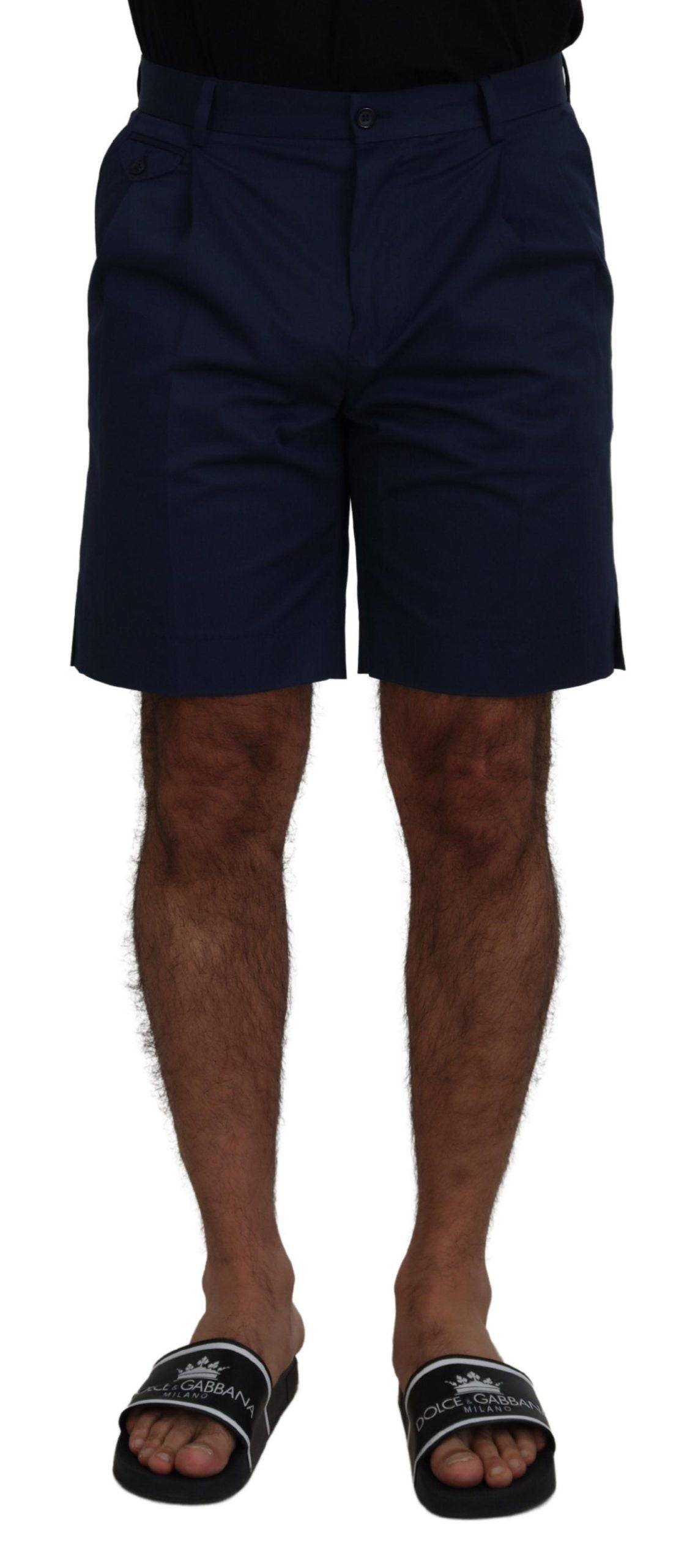 Shorts décontractés en coton stretch Dolce & Gabbana, chino bleu pour homme, style casual et élégant.