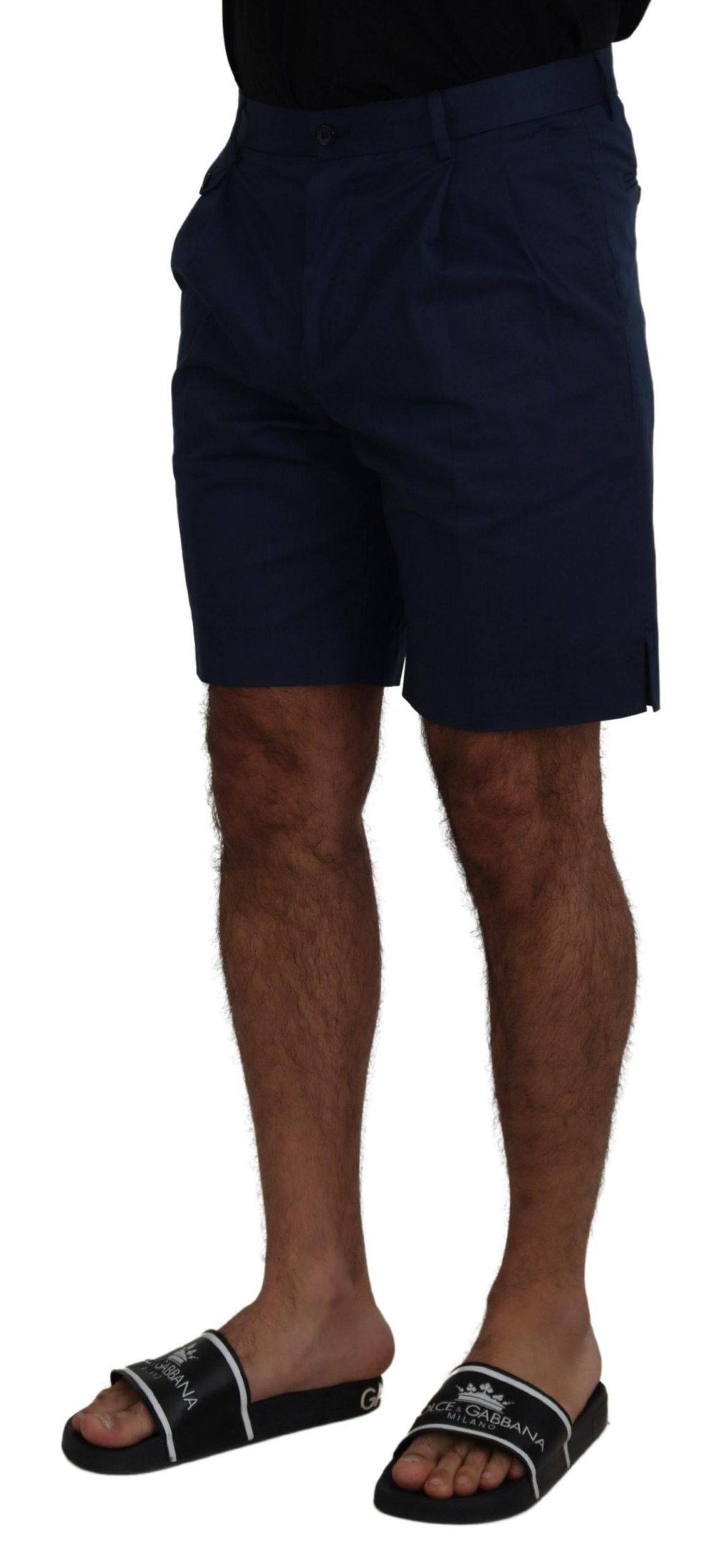 Shorts décontractés en coton extensible Dolce & Gabbana Blue Chinos, style casual, vue de face.