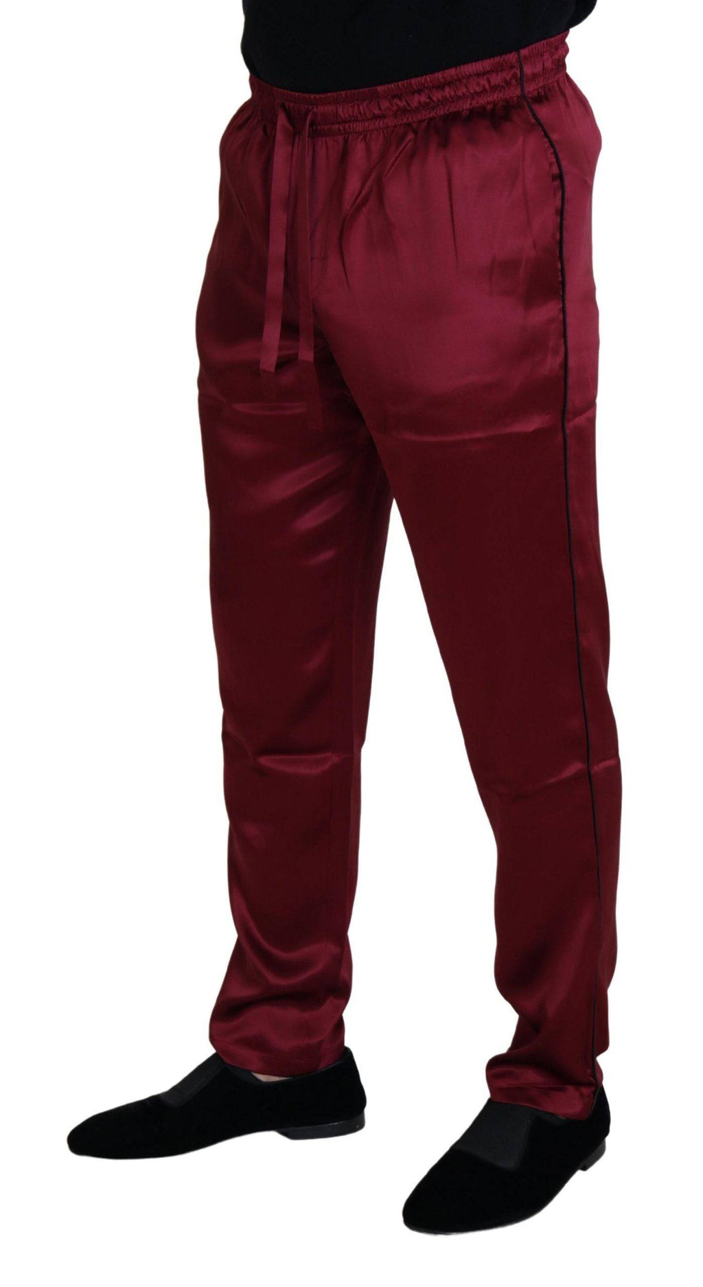 Pantalon de pyjama en soie bordeaux Dolce & Gabbana DG pour dormir et se détendre, élégant et confortable.