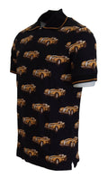 T-shirt polo à manches courtes noir avec motif de voiture Dolce & Gabbana, style décontracté et élégant.