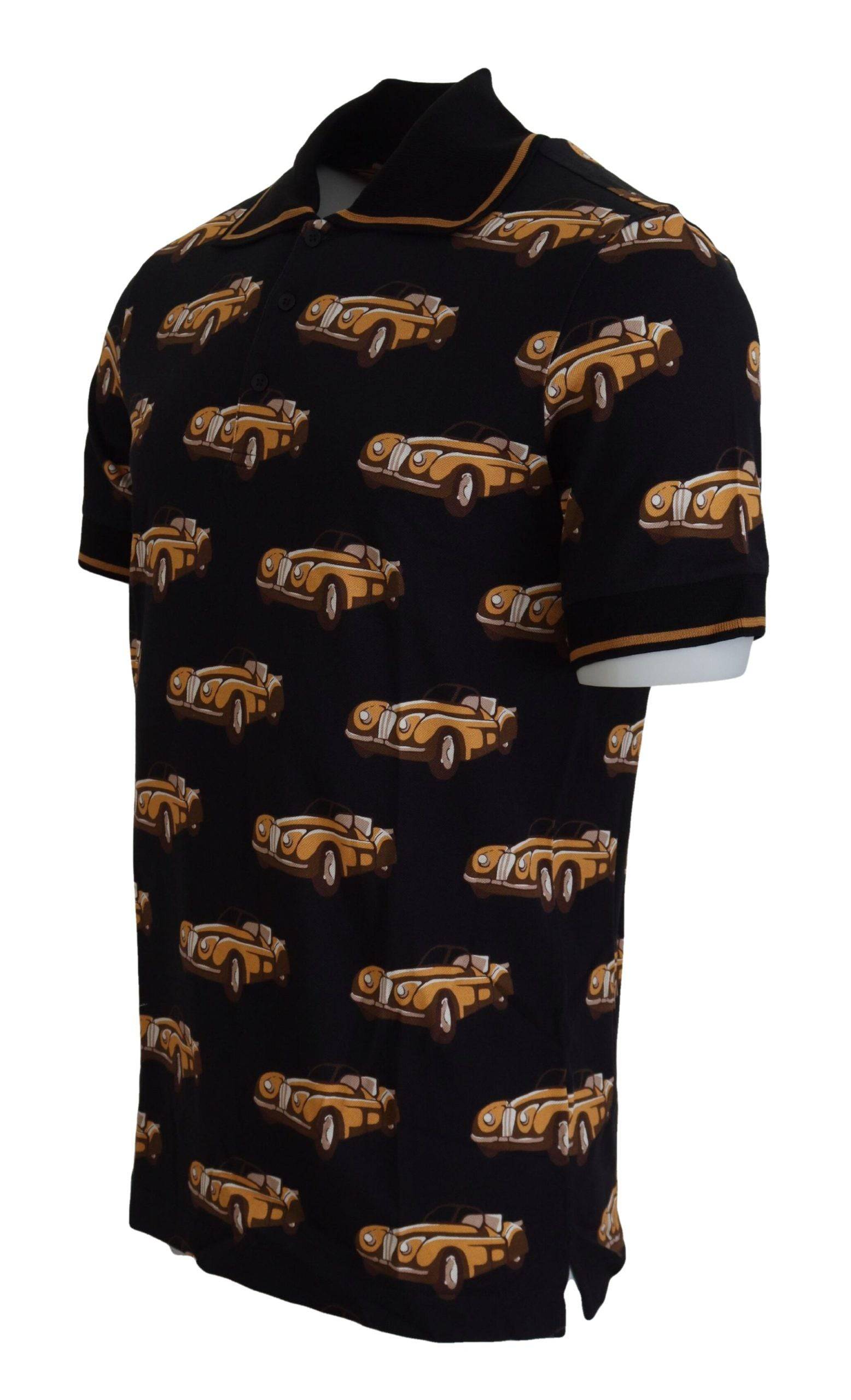 T-shirt polo à manches courtes noir avec motif de voiture Dolce & Gabbana, style décontracté et élégant.