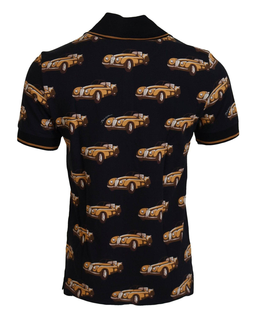T-shirt polo à manches courtes noir Dolce & Gabbana avec motif voiture imprimé, design élégant et moderne.
