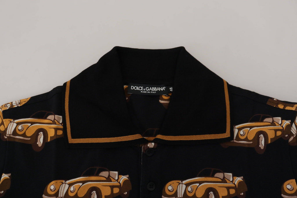 T-shirt polo à manches courtes noir avec motif de voiture Dolce & Gabbana, en coton, pour homme.