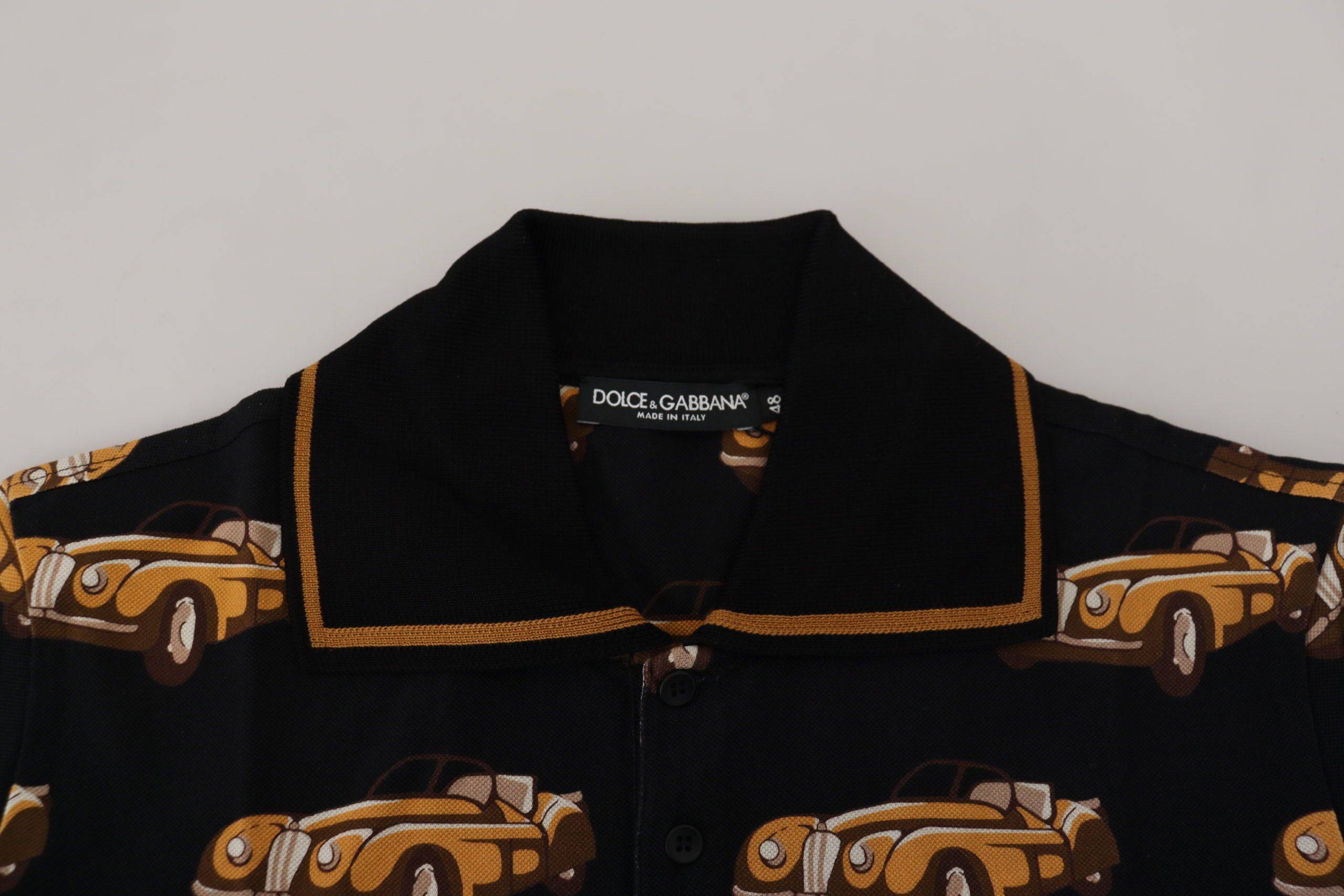 T-shirt polo à manches courtes noir avec motif de voiture Dolce & Gabbana, en coton, pour homme.